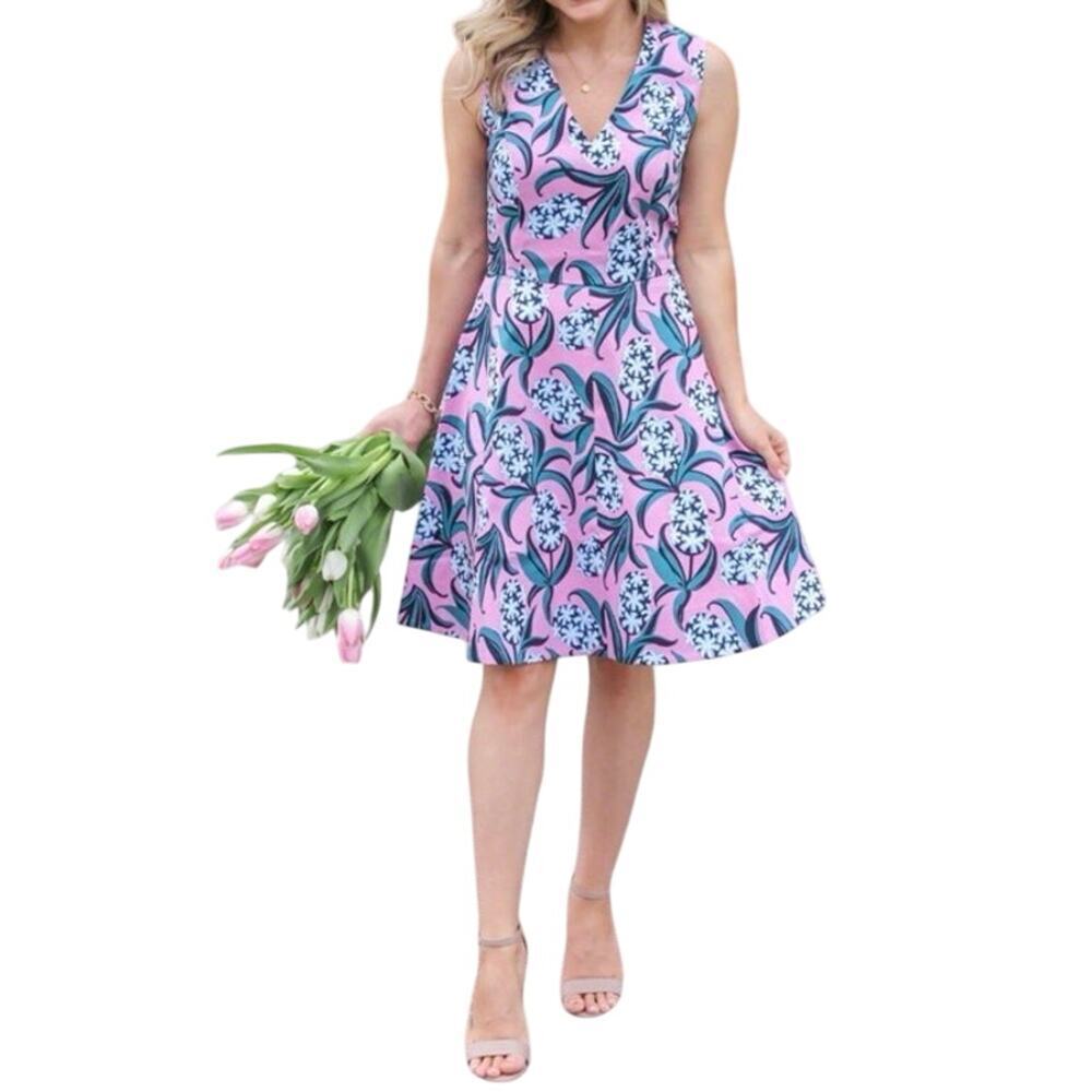 Draper James Hyacinth Love Circle Dress Pink V-Neck FLare Skirt Barbie Size 4